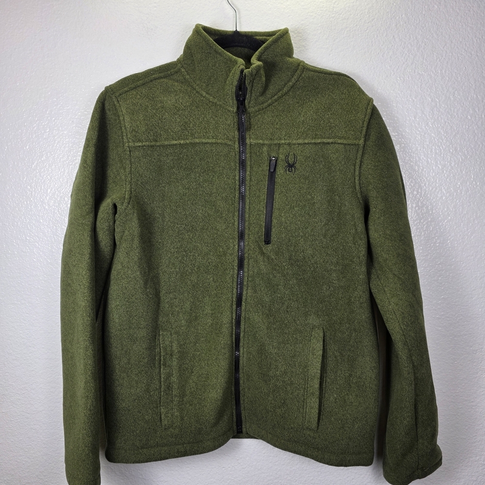 Spyder Mens Fleece Jacket Full Zip Up Lightweight Sherpa Fleece Size S Olive